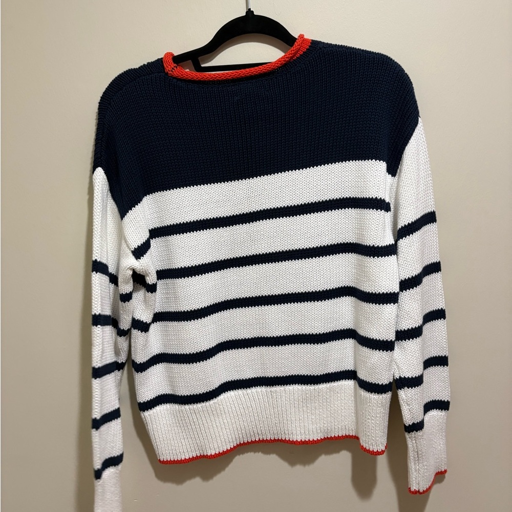Caslon Easy Pima Cotton Roll Neck Striped Sweater in Navy Ivory Stripe - Picture 5 of 7